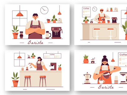 9 Barista Making Coffee Illustration