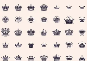 Royal Crown Silhouette, Retro King Crown Icons.