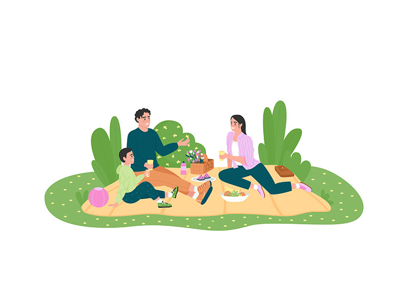 Caucasian family on picnic 2D vector web banner, poster