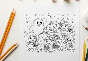 Halloween kids trick or treat group vector illustration flat design