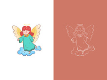 cute little girl angel hand draw doodle wings flying