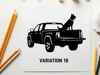 Silhouette of dog sitting in the back of a pickup truck