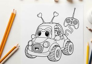 Cute cartoon car with remote control vector illustration
