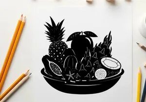 Silhouette of fresh fruit in a bowl illustration