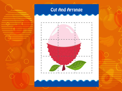 10 Pages Cut and arrange with a fruit worksheet for kids. Educational game for children