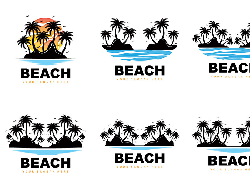 Coconut Tree And Beach Logo Desain Vector