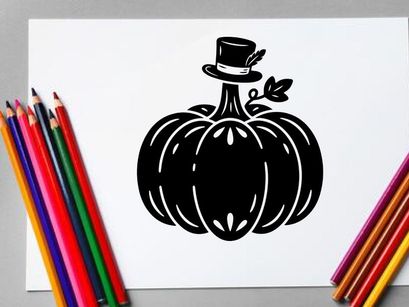 Halloween Pumpkin with Top Hat and Leaf for Fall Decor