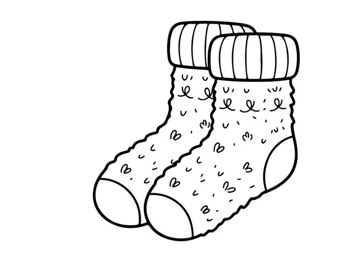 Hand-drawn white knitted Christmas stocking with snowflake patterns and cuff detail