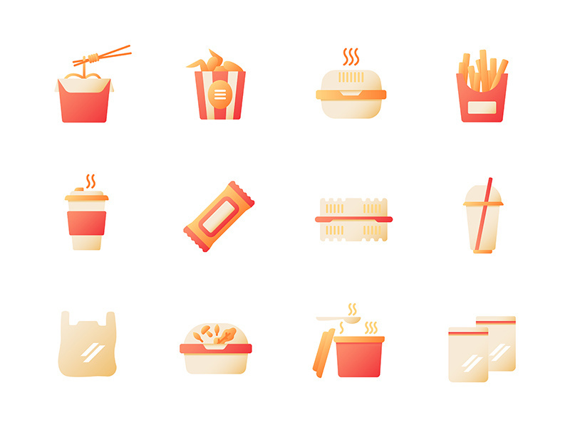 Take out fast food vector flat color icon set