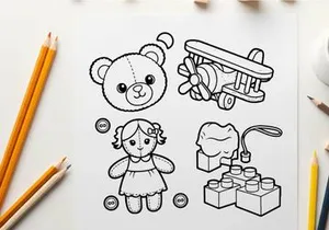 Cute teddy bear and toys vector illustration flat design