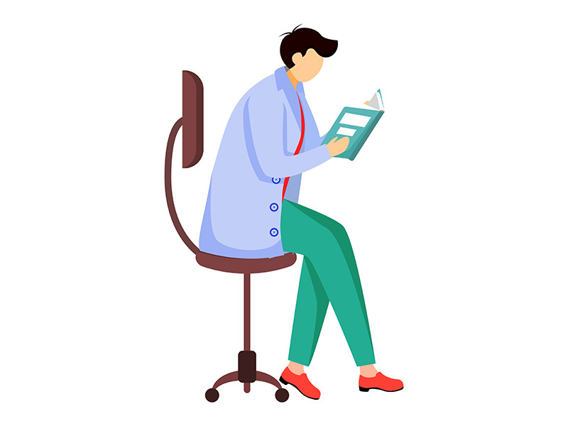 Scientist reading book, journal flat vector illustration