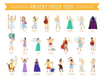 Ancient Greek pantheon gods and goddesses flat vector illustrations set preview picture