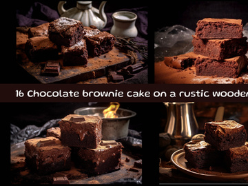 Chocolate brownie cake on a rustic wooden table preview picture