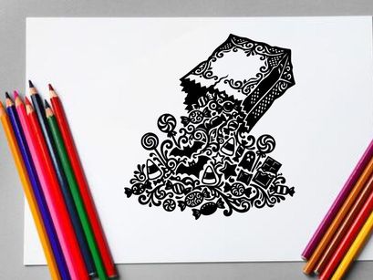 Intricate black and white henna-inspired skull design artwork