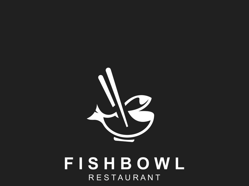 Fish Bowl logo with Chopstick, Japanese restaurant Poke Sushi Seafood unique design