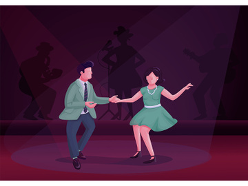 Man and woman dancing twist flat color vector illustration preview picture