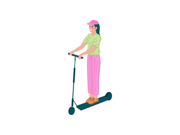 Happy girl on electric scooter flat color vector detailed character preview picture