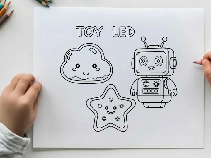 Cute toy LED robot and stars vector illustration flat design