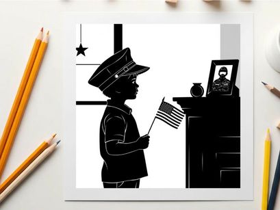 Patriotic child holding american flag in silhouette