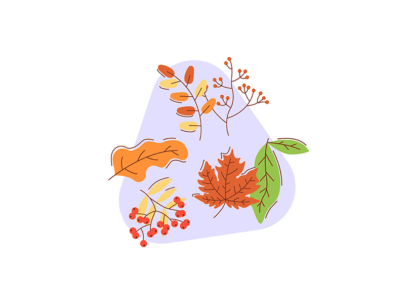 Falling dried leaves flat vector concept illustration with abstract shapes