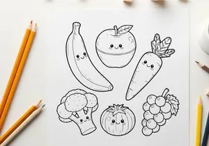 Cute food fruits and vegetables vector illustration flat design