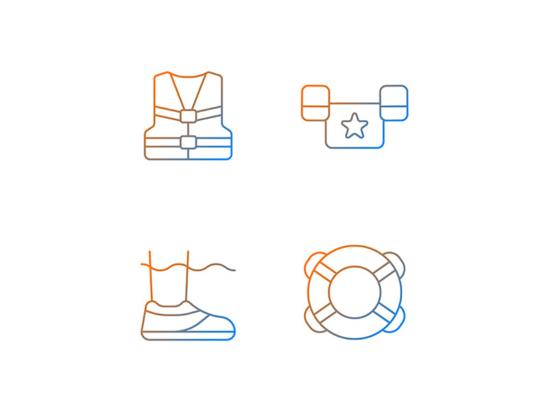 Pool equipment gradient linear vector icons set
