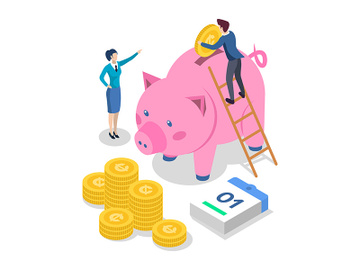 Saving money isometric color vector illustration preview picture