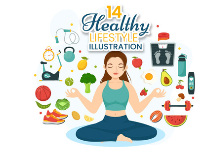 14 Healthy Lifestyle Vector Illustration