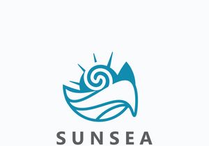 Sun sea Logo design creative premium sun beach logo icon vector template