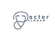 Stethoscope Logo, Simple Line Model Health Care Logo Design