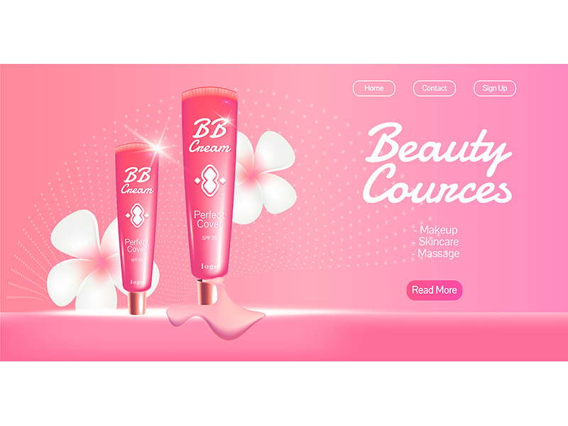 Beauty courses realistic vector landing page template