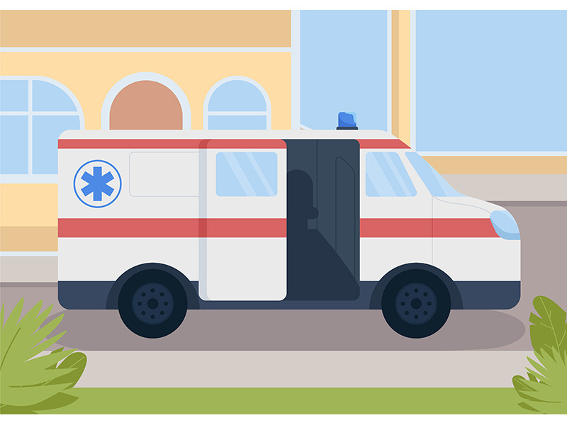 Medical transportation flat color vector illustration