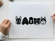 Silhouette of five dog breeds in a row illustration
