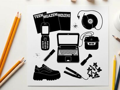 Retro teen items silhouette illustration