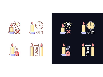 Candle warning label light and dark theme RGB color manual label icons set preview picture