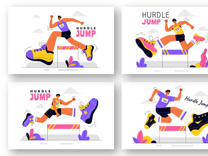 8 Hurdle Long Jump Sportsman Illustration