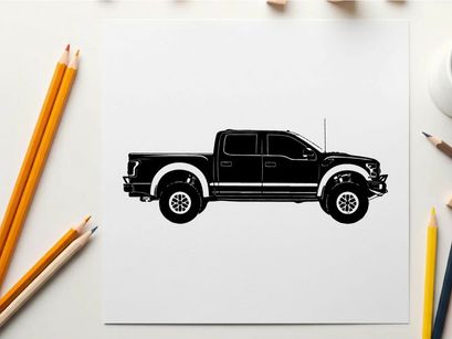 Silhouette of a black pickup truck with a double cab silhouette
