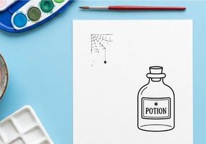 Hand-drawn magic potion bottle with cork stopper. Vintage apothecary elixir sketch for fantasy or herbal themes.