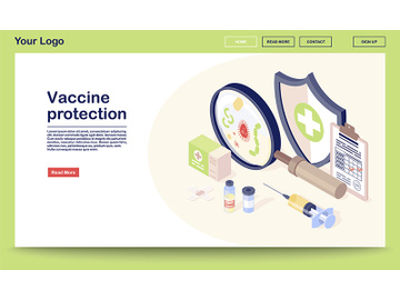 Vaccine protection webpage vector template with isometric illustration preview picture