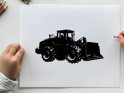 Silhouette of a large industrial tractor with a front loader bucket