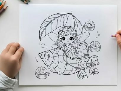 Fairy with umbrella and mushrooms vector illustration