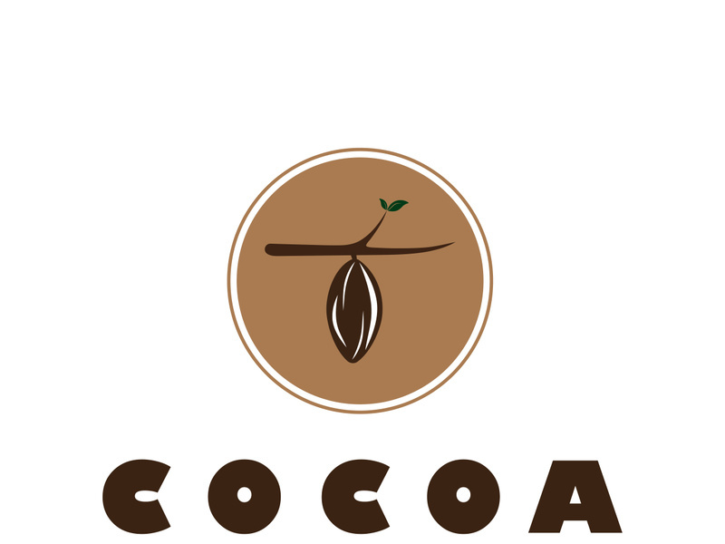cocoa logo,cocoa bean,cocoa tree,cocoa branches and leaves,chocolate mix on white background,vintage,modern,simple,minimalist icon illustration template design vector