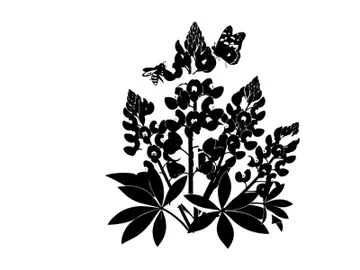 Silhouette of a plant with leaves and a butterfly preview picture