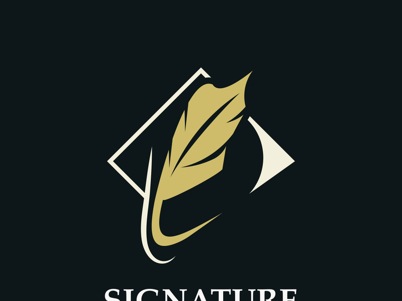 Feather and signature logo design minimalist business symbol sign template illustration