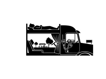 Silhouette of a person sleeping in a camper van