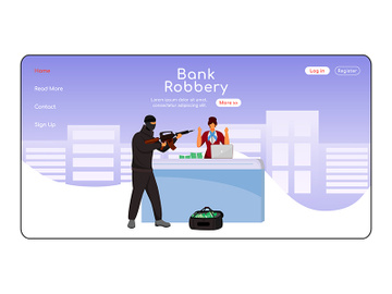 Bank robbery landing page flat color vector template preview picture
