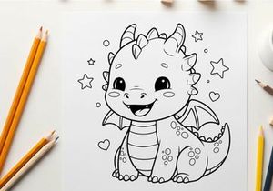 Cute smiling dragon mascot with hearts vector illustration