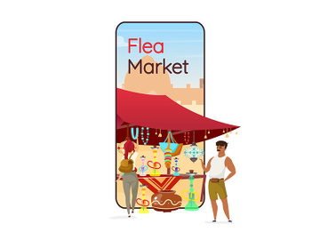 Flea market cartoon smartphone vector app screen preview picture