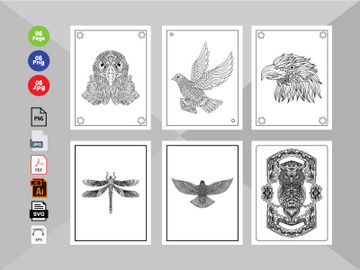 6 Birds  Coloring Book Pages KDP Interior. preview picture