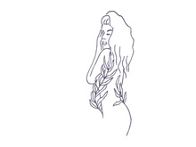 Line art portrait woman, Flower face one line vector illustration